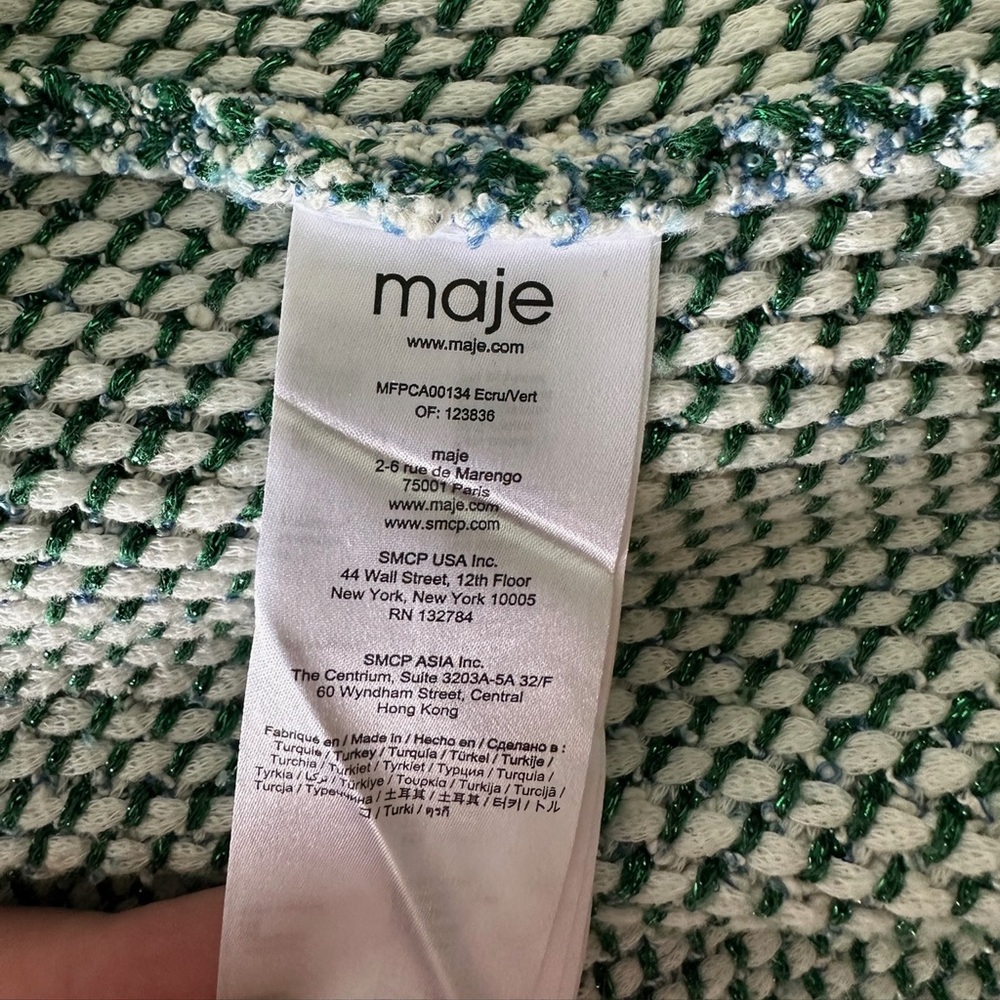 Maje Maitresse Metallic Green Threaded Cardigan with Gold Accents - Picture 9 of 10